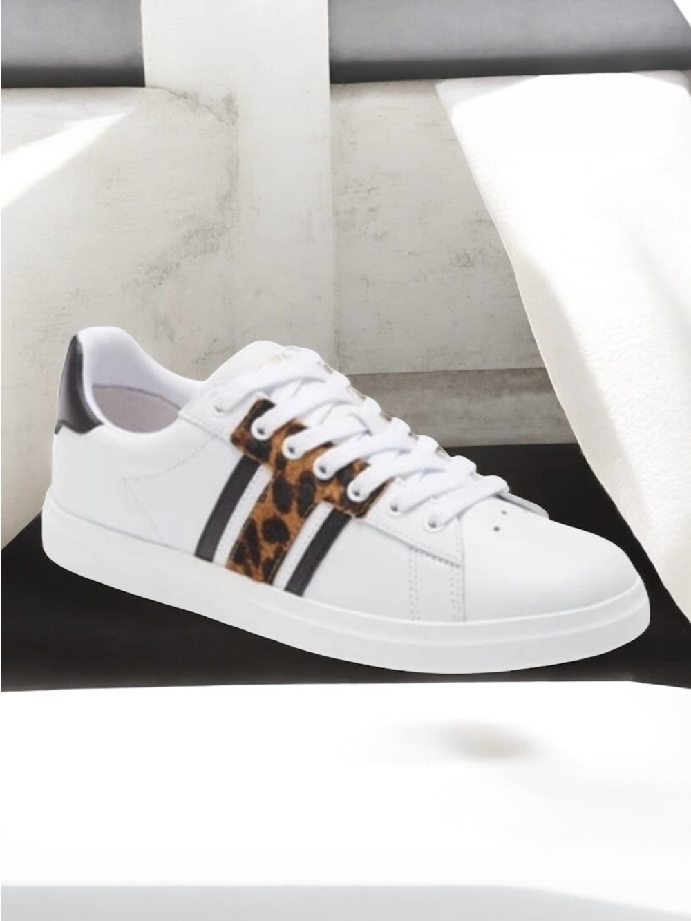 Tory Burch Howell T Saddle Court Sneakers White Barbados Leopard